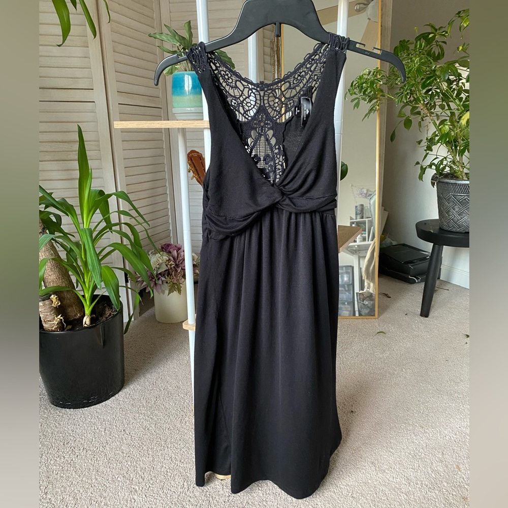 Black lace midi dress.